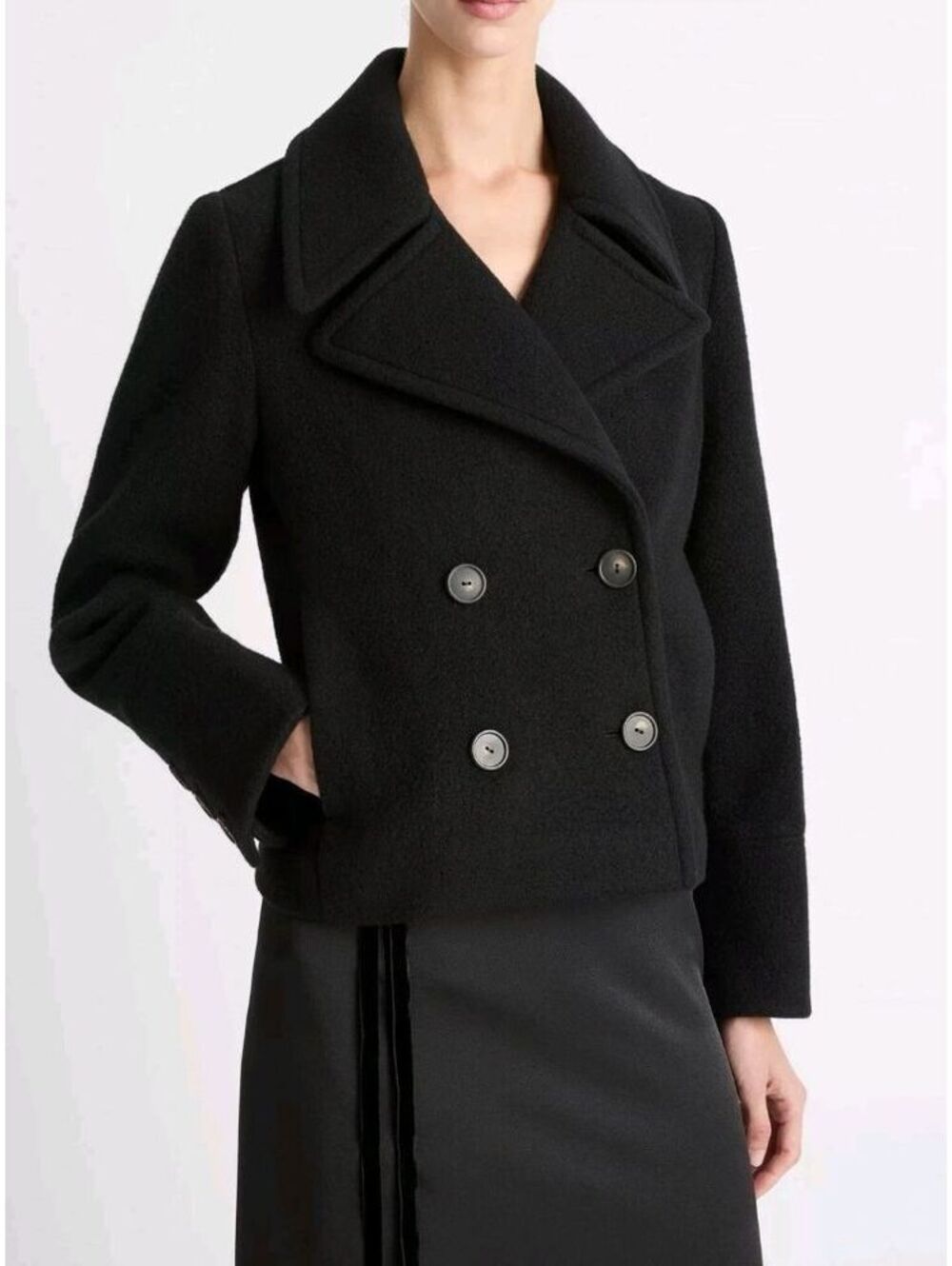 Size S - Vince Italian Wool Cropped Black Peacoat